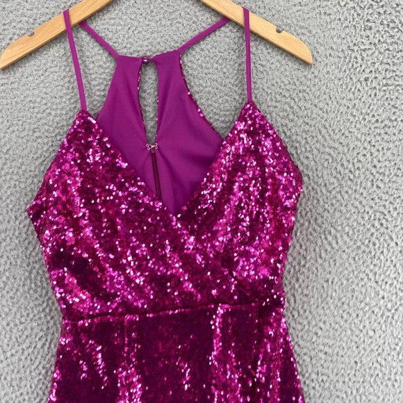 Lulus Dress Women Extra Small Hilaria Fuschia Sequin Bodycon Surplice Mini Party - Picture 3 of 12